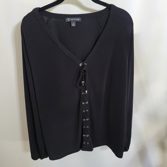 I.N.C. International Concepts Black lace-up blouse, Size XL - Picture 3 of 7